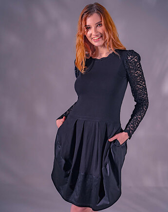 Czarna sukienka z łączonych materiałów, Non Tess