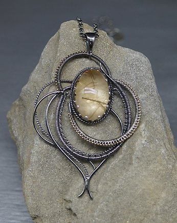 Kwarc z rutylem naszyjnik wire wrapping "Lusutien", Branicka Art