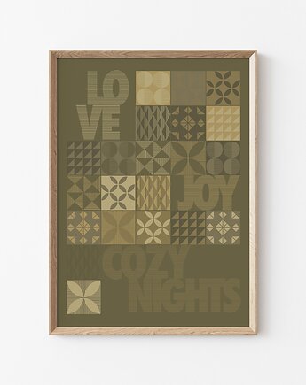 Plakat świąteczny LOVE, JOY, COZY NIGHTS, Anna Szondelmajer
