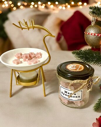 Zestaw prezentowy świąteczny z kominkiem Jeleniem i woskiem zapachowym, Mech i żywica