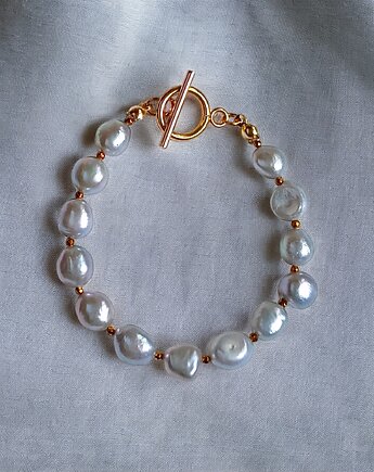 LUX. Srebrne perły - bransoletka - zapięcie toggle, kaktusia