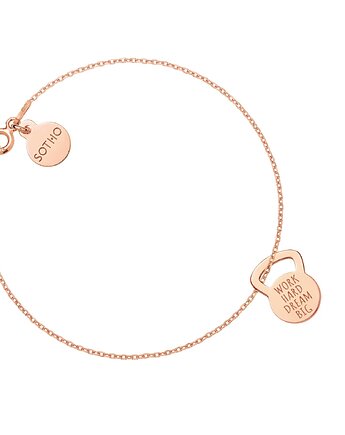 Bransoletka z różowego złota z kettlebell WORK HARD DREAM BIG, SOTHO