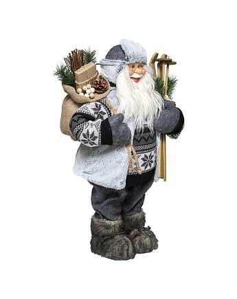 Figurka materiałowa Święty Mikołaj z nartami 45 cm, MIA home