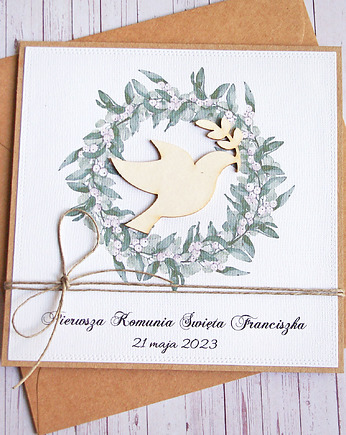 Kartka, PERSONALIZACJA : I Komunia Święta : gołąb II, kaktusia