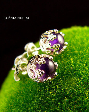 Kolczyki Drobinki - Ametyst Srebro, Kuźnia Nehesi