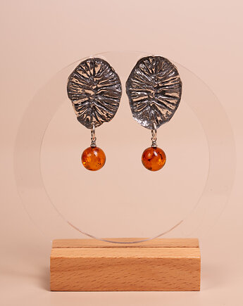 Kolczyki srebrne z bursztynowymi kulkami, Amber by Baco