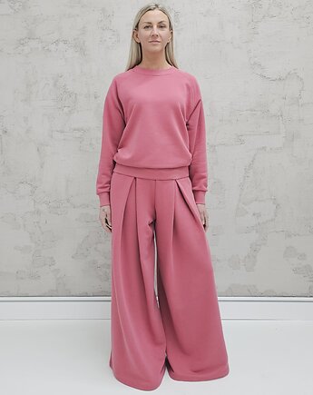 Sarai wygodny komplet bluza i szerokie spodnie z zakładkami Malaga, Ablush