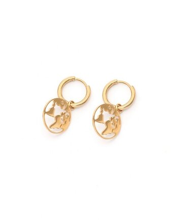 Mapa świata - kolczyki koła ze stali szlachetnej pozłacanej, Kulka Bransoletki