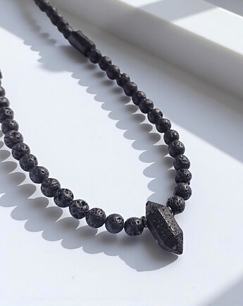 OCHRONA, energia : naszyjnik męski : lawa, turmalin