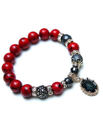 Kolekcja Rich -  Red and grey /glamour/ bransoletka, KiKa pracownia