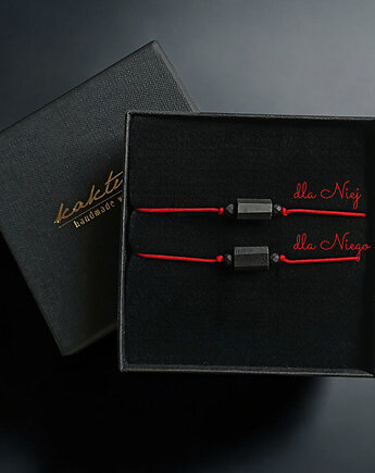 Komplet dla pary : ochronne bransoletki - czarny turmalin : czerwony sznurek, kaktusia