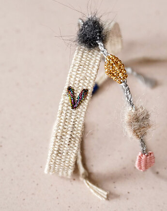 Zestaw - Bransoletki tkane na krośnie, "serduszko + bąbelki", Słońcem Tkane