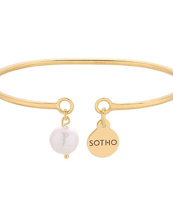 Złota sztywna bransoletka z naturalną perłą, SOTHO