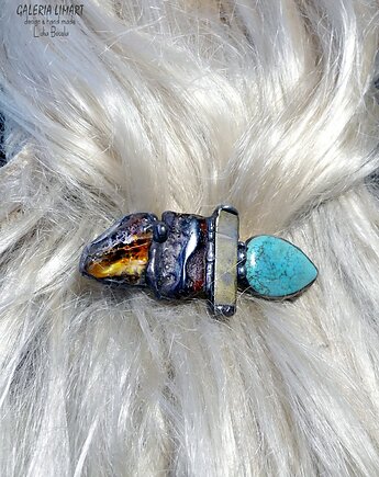 Spinka do włosów ręcznie robiona Bursztyn turkus Oryginalny PREZENT lux, Galeria Limart