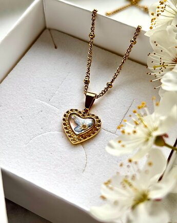 Naszyjnik serduszko z niezapominajką, Frant Art Jewellery
