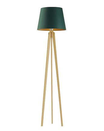 Drewniana lampa podłogowa z abażurem zieleń butelkowa CURACAO GOLD, LYSNE