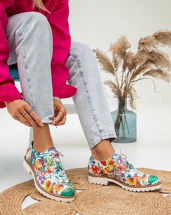 PÓŁBUTY - SKÓRA NATURALNA - MODEL 258 - KOLOR KWIATEK, Zapato