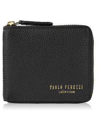 Portfel damski skórzany mały czarny poziomy z ochroną RFID KV-04-BL, Paolo Peruzzi