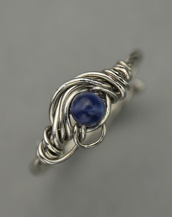 Pierścionek regulowany sodalit wire wrapping, Agata Rozanska
