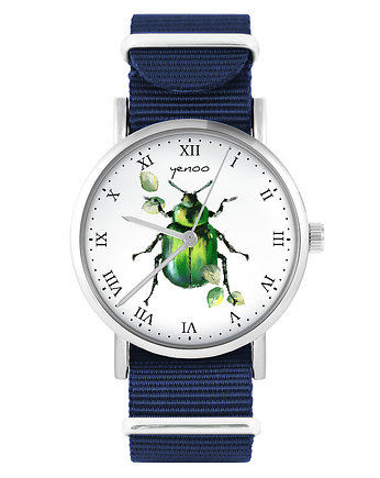 Zegarek -Zielony żuczek - granatowy, nylon, yenoo
