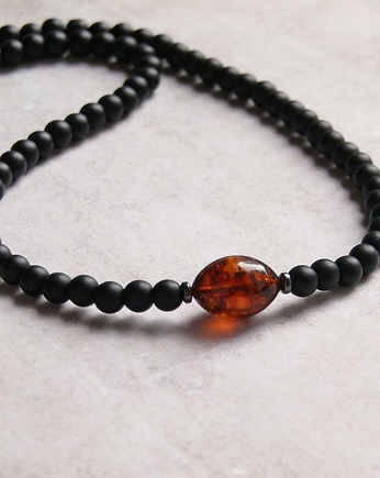 Naszyjnik BURSZTYN, onyks mat, kaktusia