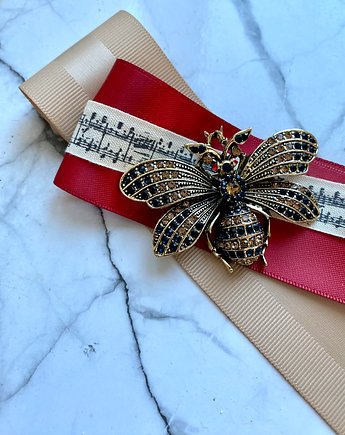 NA ZAMÓWIENIE Brosza  Beżowa z nutami I Robalem, Pudrowy Różowy