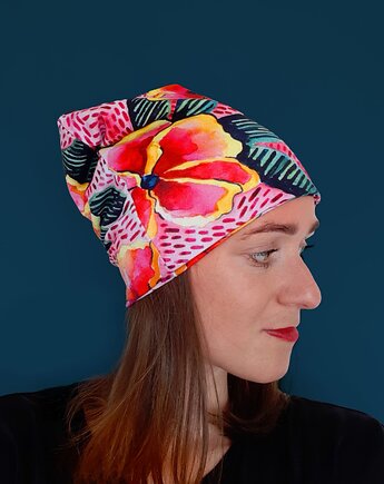 Czapka Bawełniana Jesienna Różowe Kwiaty, mrszebra