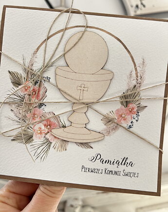 Kartka komunijna ręcznie robiona boho- pamiątka komunijna
