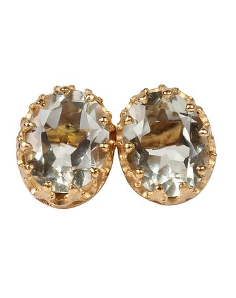 Złote kolczyki owalne Beau z zielonym ametystem, Blooming Stones