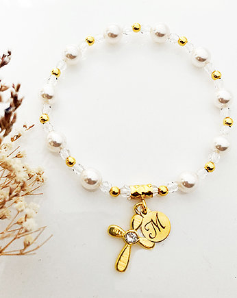 Różaniec Bransoletka  z inicjałem  KOMUNIA, Anemon Atelier