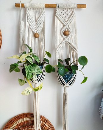 Kwietnik makrama podwójny , na 2 doniczki, Dekoracje Monstery