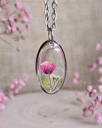 Wieczne kwiaty różowe prawdziwe kwiaty wisiorek gipsówka srebrna, zkwiatem