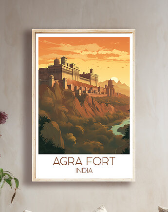 Indie - Czerwony Fort w Agrze - Plakat, pamiątka dla podróżnika, Black Sapphire Art