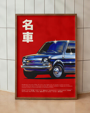 Plakat Japoński - Fiat 126 - Chrome Y2K - Druk Pigmentowy, DAPIDOKA