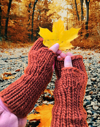 Wełniane mitenki z wełny peruwiańskiej WOOLY terakota, sploteka