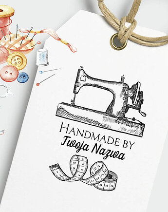 Gotowy wzór z motywem maszyny do szycia dla pracowni krawieckiej handmade, ALE Pomysl