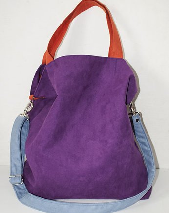 Torba hobo XXL - fiolet,pomarańcz,szaroniebieski, PRACOWNIA 166