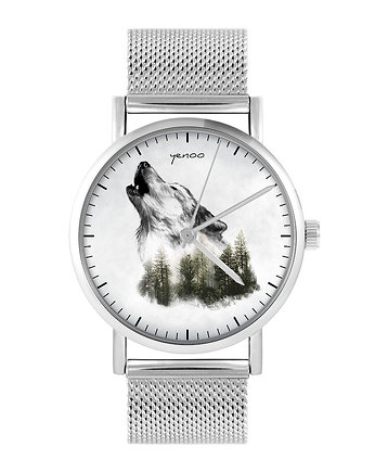 Zegarek - Wilk - bransoleta mesh, OKAZJE - Prezenty na 18 dla chłopaka