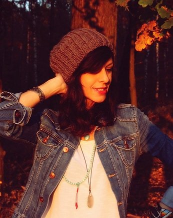 Brązowa czapka beanie  z wełną, Mademoiselle Patrini