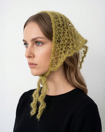 Chusta na głowę z moheru i jedwabiu zielona, OTULIBABKI