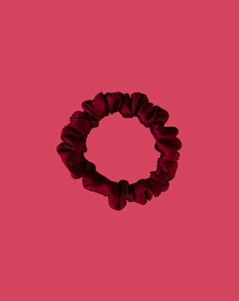 Gumka jedwabna, scrunchie, gumka satynowa burgundowa róża MINI, Capillum