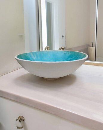 Błękitna Ręcznie Formowana Umywalka Ceramiczna, Manufaktura Kafli