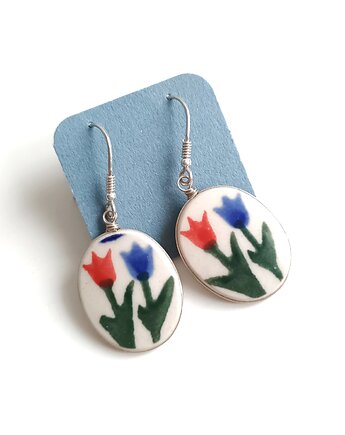 Kolczyki ceramiczne Bolesławiec, biżuteria z talerzy