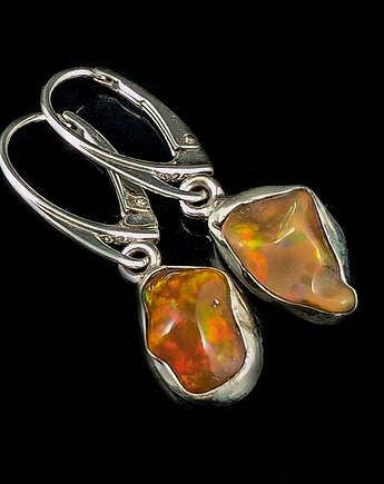 Kolczyki srebrne płonące opale, Pracownia Neores