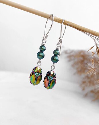 Kolczyki srebrne Zielone skarabeusze, Marisella