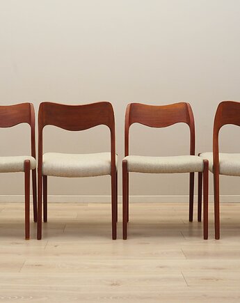 Komplet czterech krzeseł tekowych, duński design, lata 60, Niels Otto M, Przetwory design