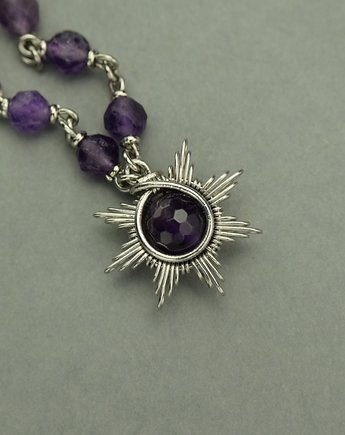 Naszyjnik słoneczko ametysty wire wrapping słońce gwiazdka gwiazda, Agata Rozanska