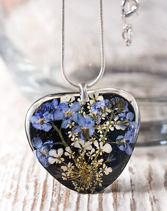 Naszyjnik z niezapominajkami w żywicy - serce, So Jewelry