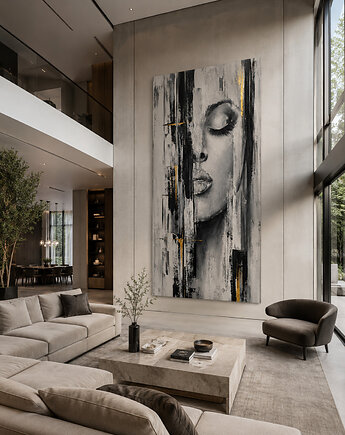 Duży obraz olejny do salonu, na antresolę Kobieta XXL 100x180 cm, Diana Abstract Art