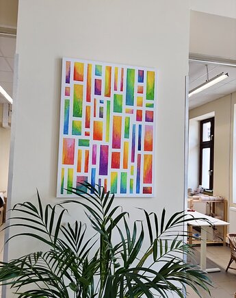 Obraz 75x 55cm  Geometria Szczęścia Multikolor Radosny Pastele Olejne, Ceramika Ciepliki